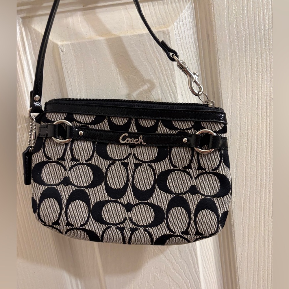 Coach Black and Cream Signature Clutch with Creed card